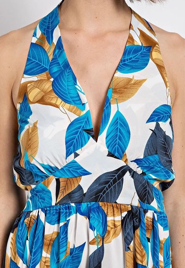 Leaf Print Halter Dress