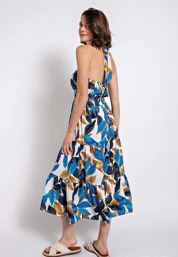 Leaf Print Halter Dress