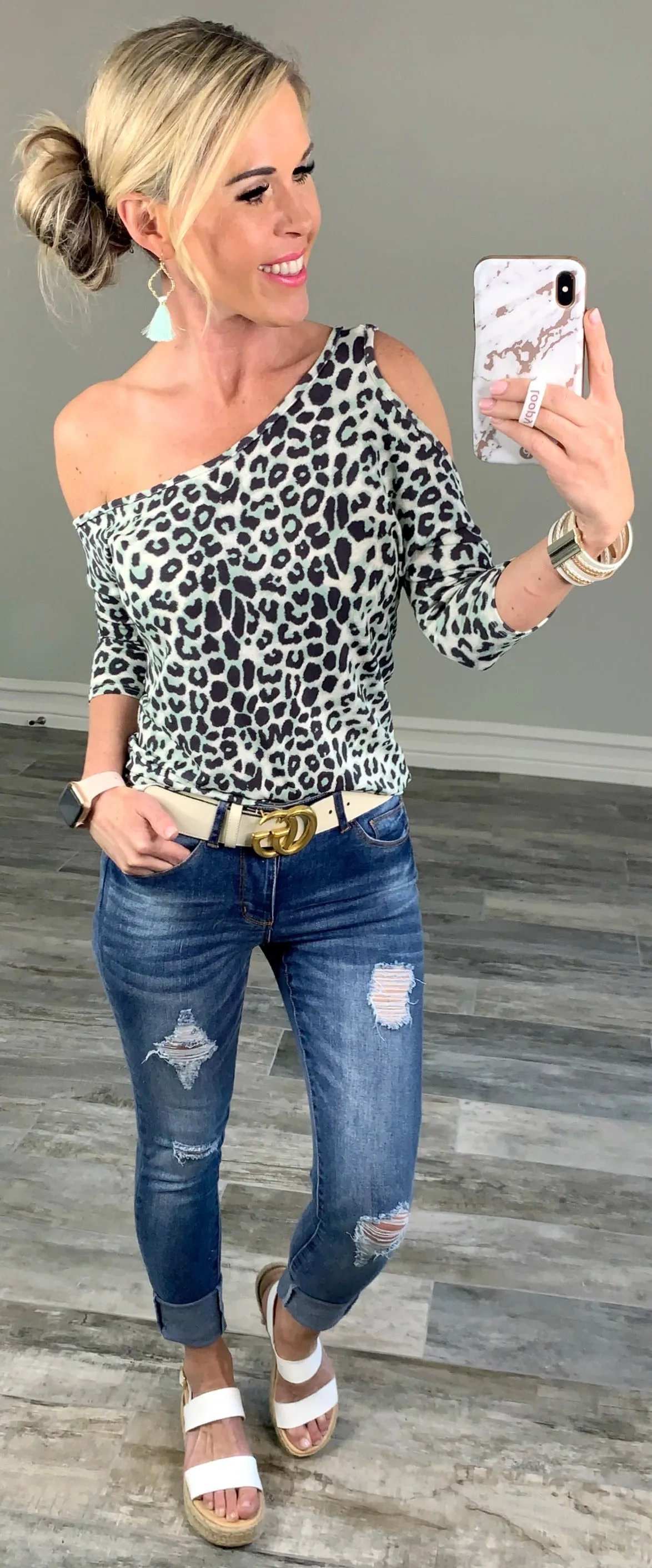 Leopard Cold Shoulder Top