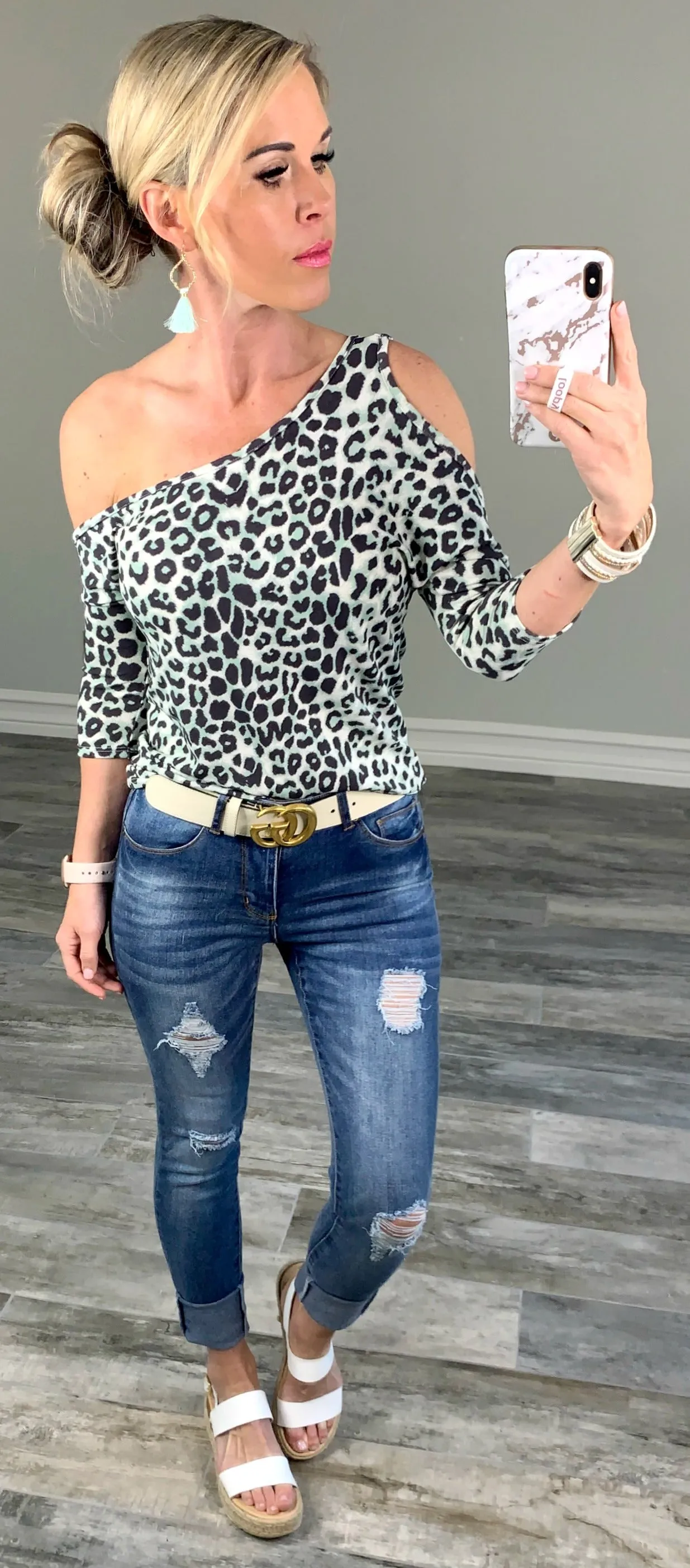 Leopard Cold Shoulder Top