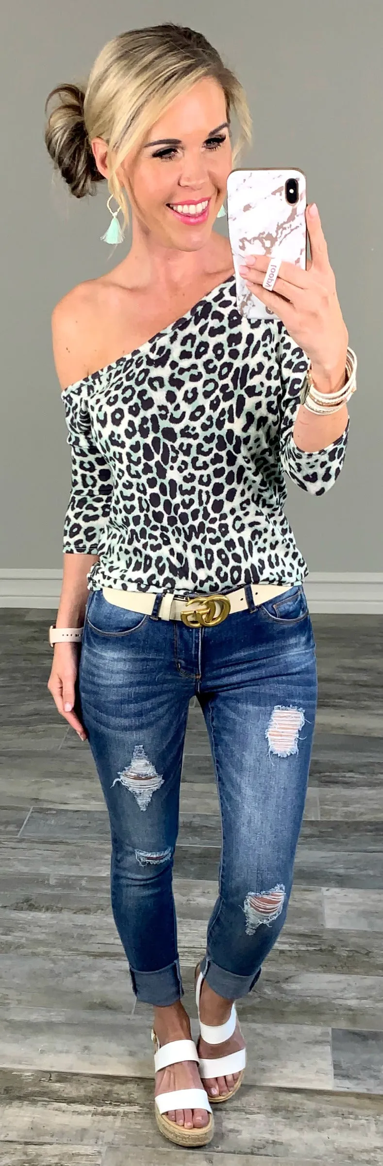 Leopard Cold Shoulder Top