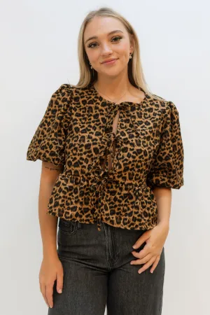 Leopard Front Tie Top