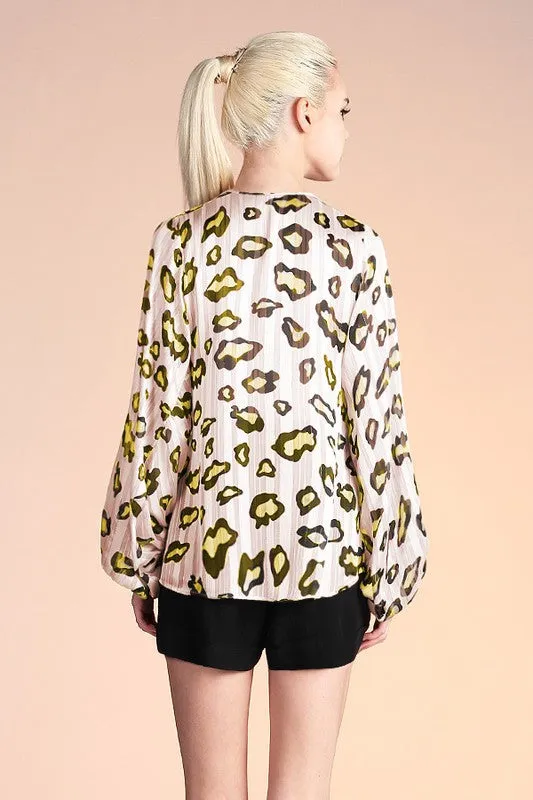 Leopard Print Balloon Sleeve Top