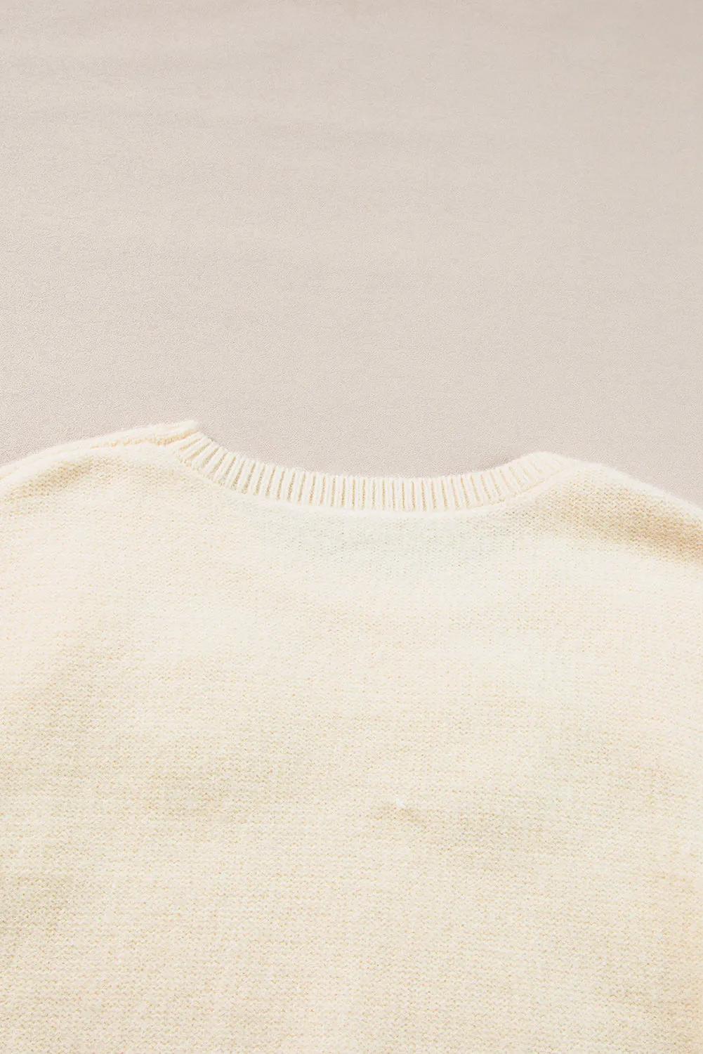 Light Blue Flower Pattern Ribbed Edge Sweater