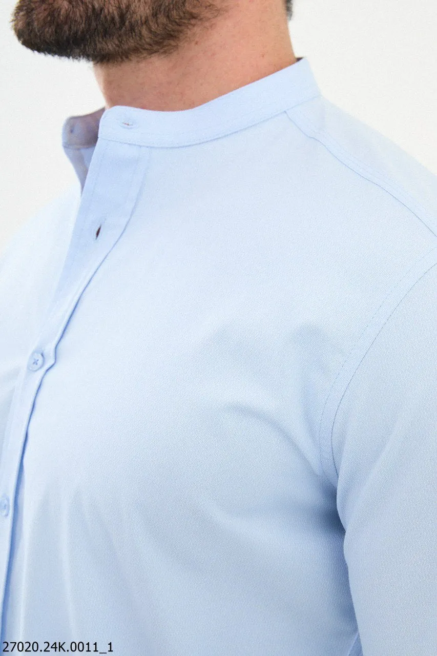 Light Blue Mandarin Collar Formal Shirt.