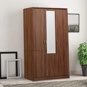 Light Brown Colour 3 Door Wardrobe, Drawer, Shelves and Hanging Space for Clothes