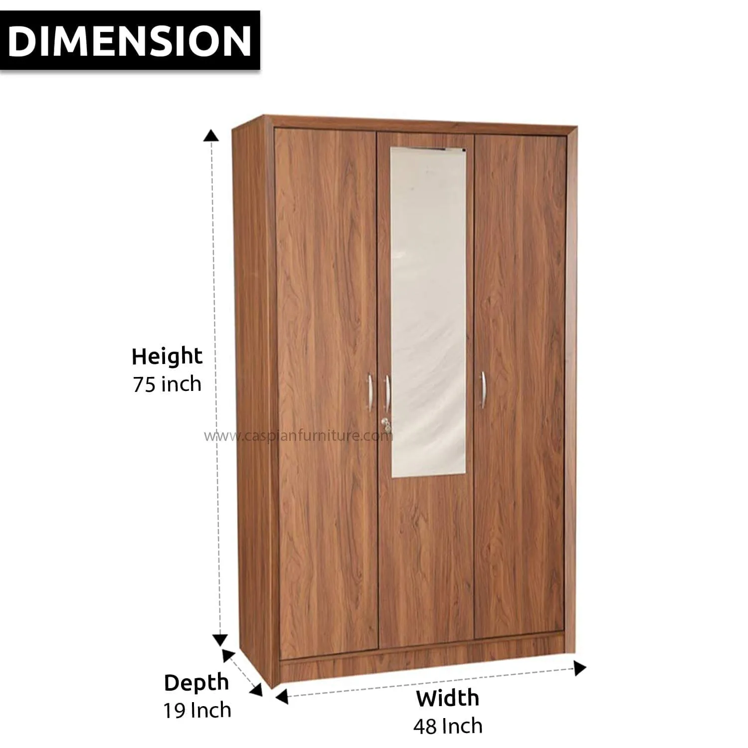 Light Brown Colour 3 Door Wardrobe, Drawer, Shelves and Hanging Space for Clothes