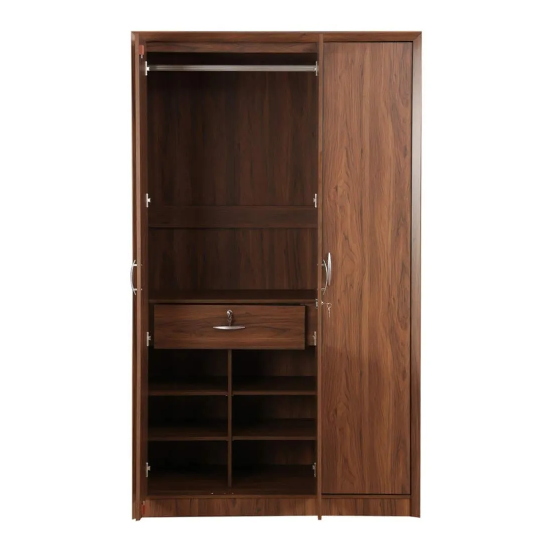 Light Brown Colour 3 Door Wardrobe, Drawer, Shelves and Hanging Space for Clothes