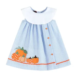 Lil Cactus - Light Blue Seersucker Pumpkin Baby Yoke Dress