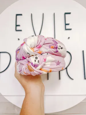 Lilac| Large Ghost Cowboy Skeleton Peace Sign Knotted Headband for Girls & Women