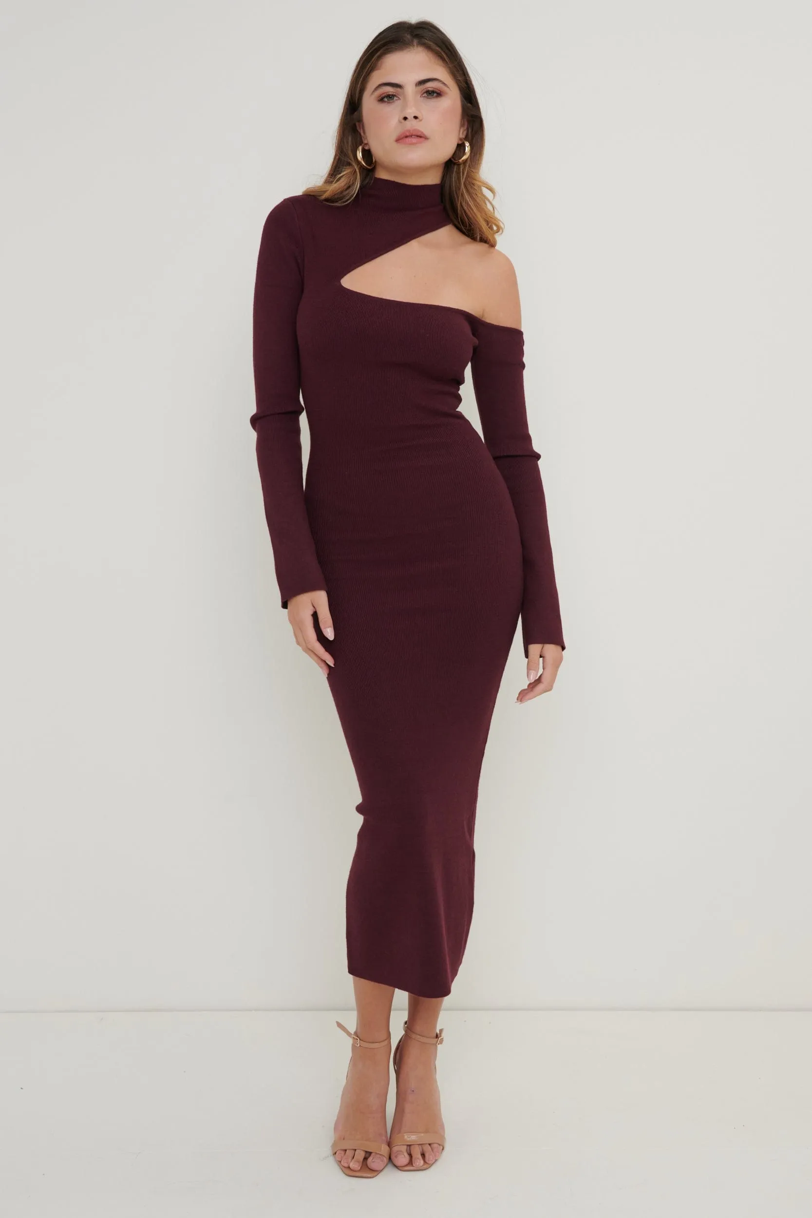 Lillian Cut Out Midaxi Knit Dress - Wine