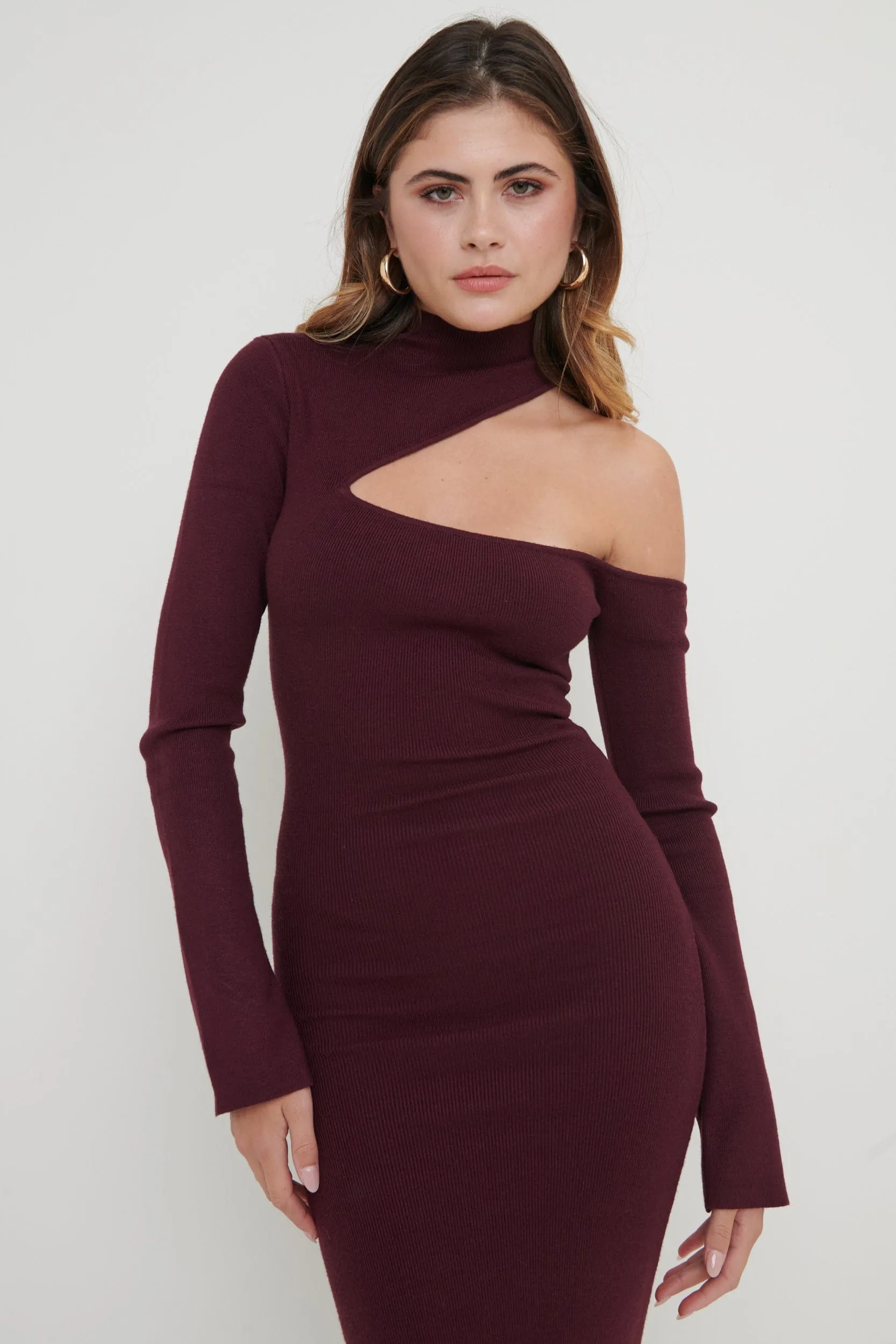 Lillian Cut Out Midaxi Knit Dress - Wine