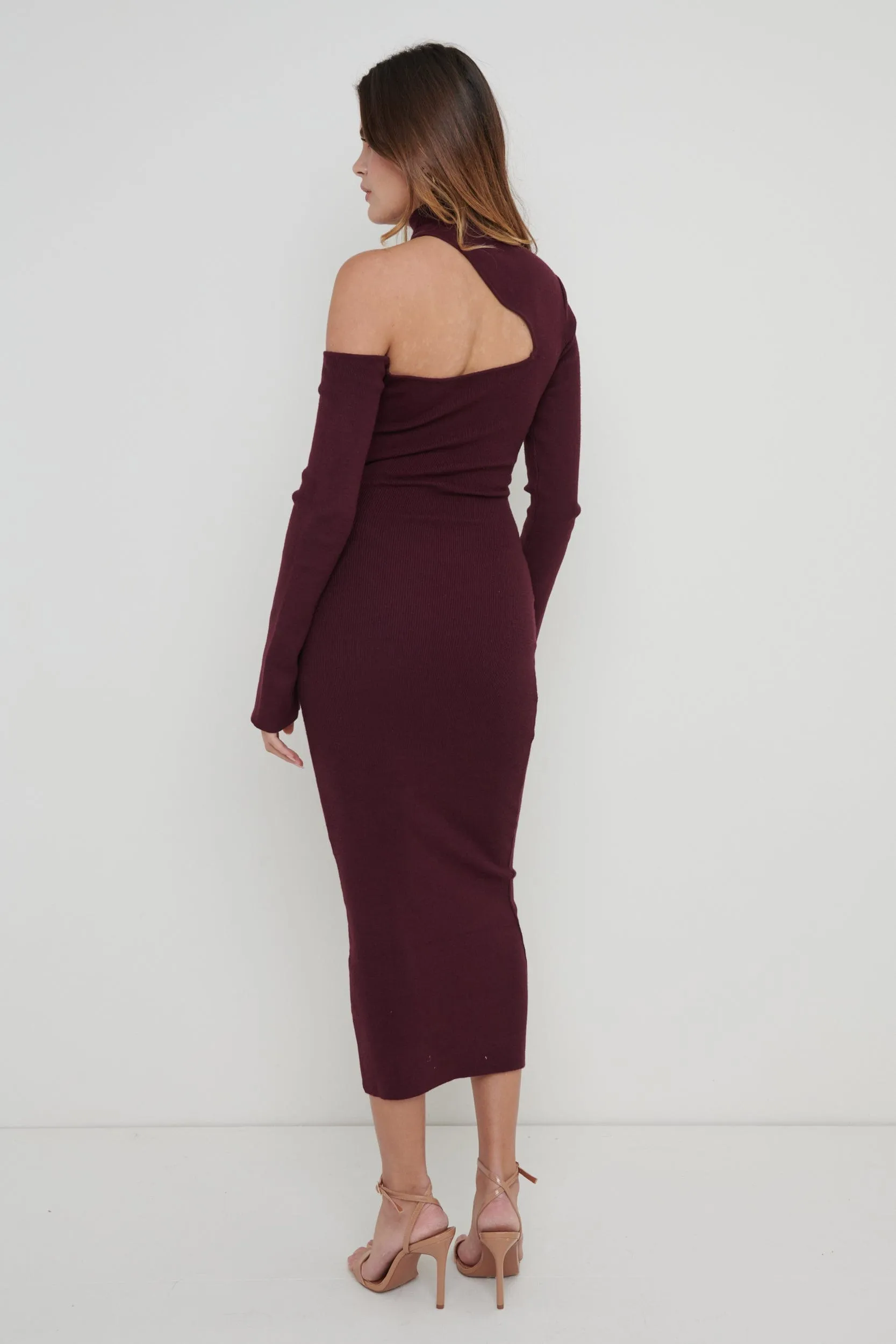 Lillian Cut Out Midaxi Knit Dress - Wine
