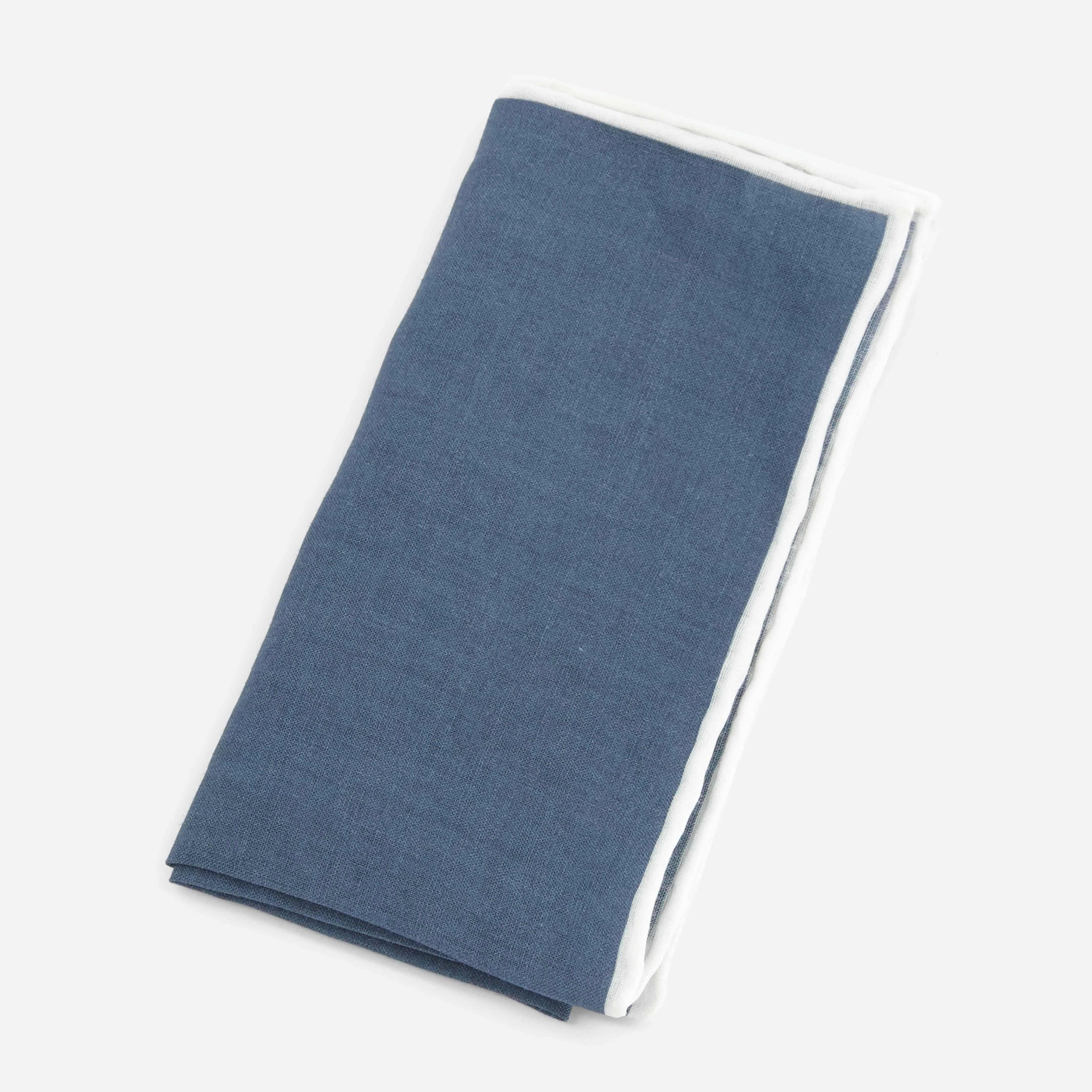 Linen with White Border Denim Blue Pocket Square