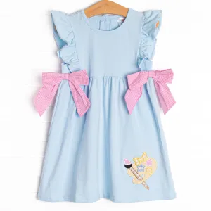 Little Artist Applique Side Tie Dress, Blue