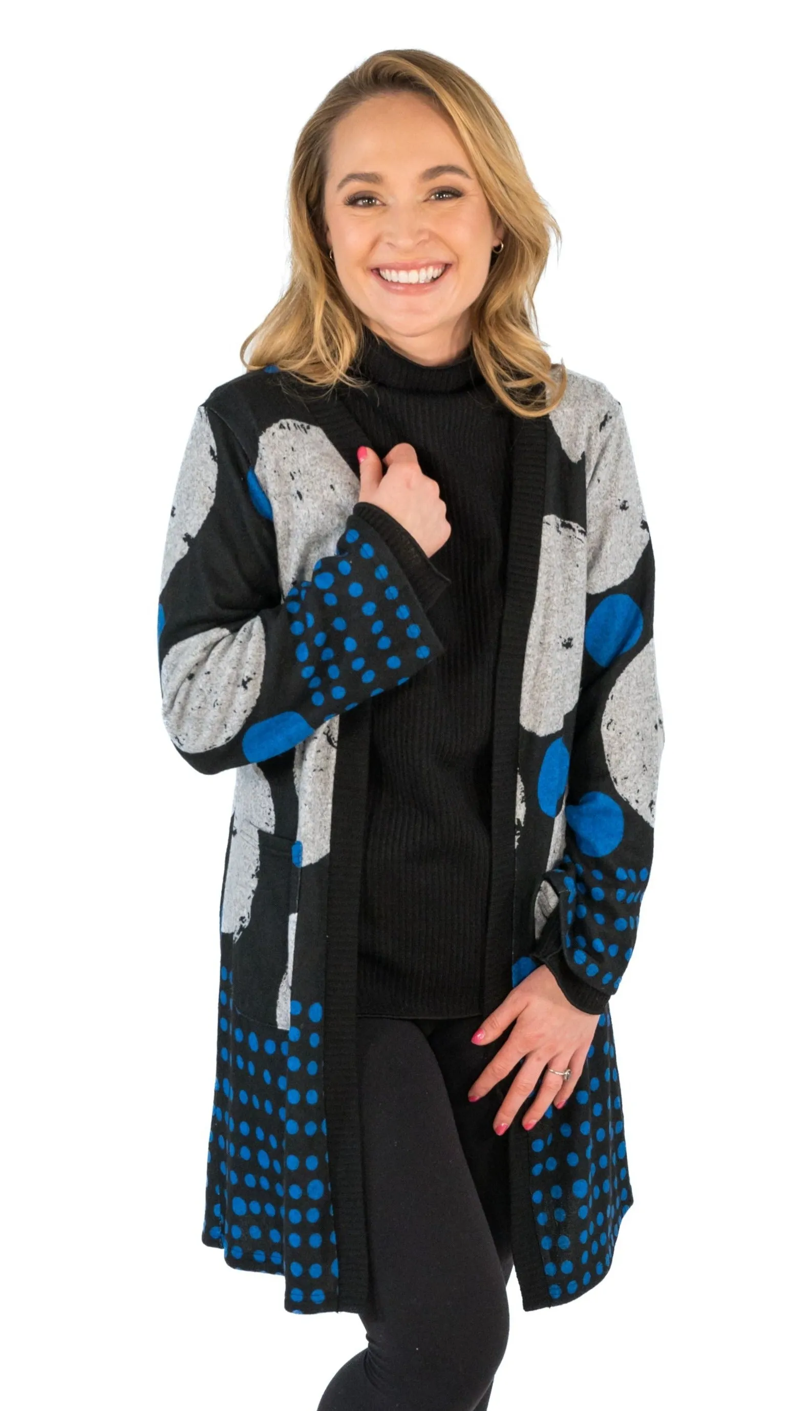 Long Polka Dot Print Cardigan