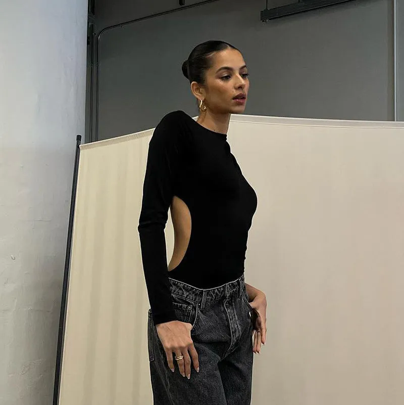 Long Sleeve Backless Cut Out Top