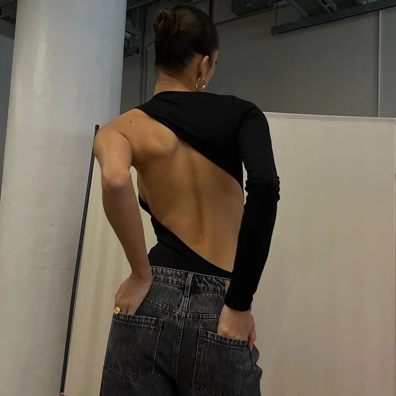 Long Sleeve Backless Cut Out Top