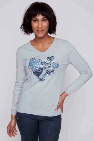 Long Sleeve Blue Heart Top