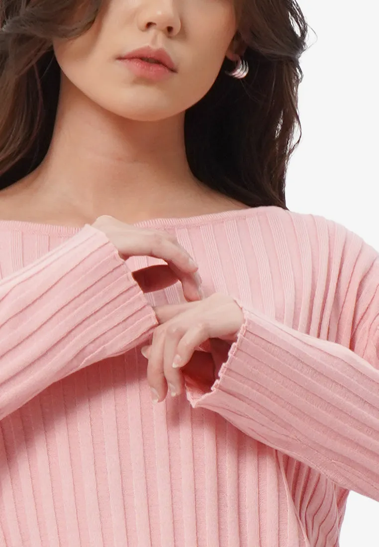 Long Sleeve Boat Neck Crop Sweater