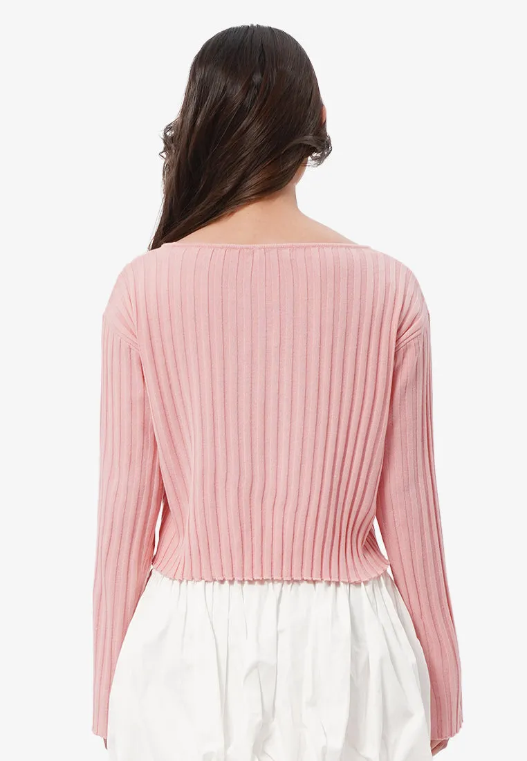 Long Sleeve Boat Neck Crop Sweater