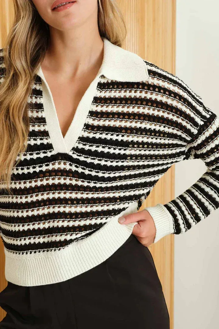 LONG SLEEVE CROCHET KNIT SWEATER