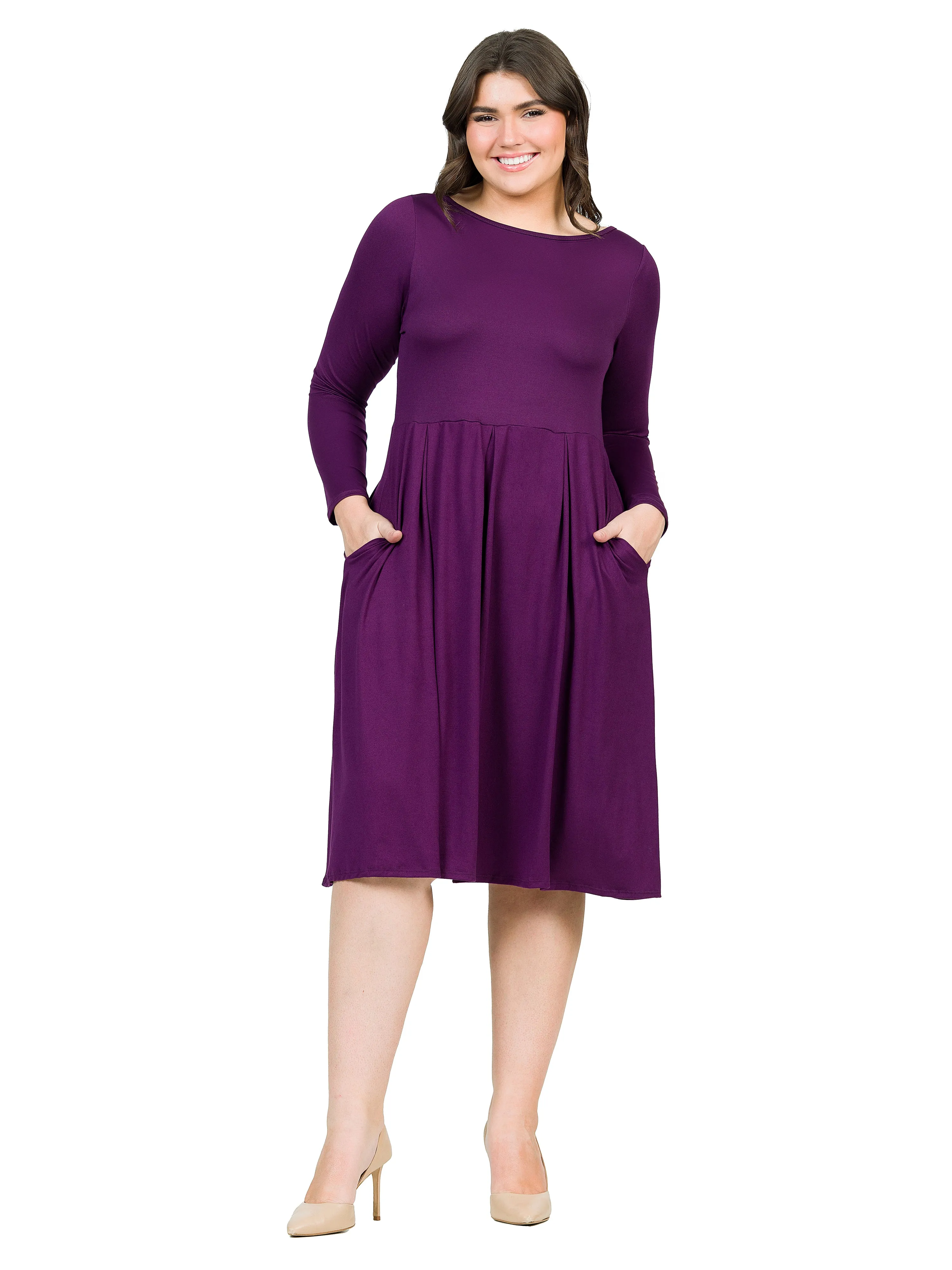 Long Sleeve Fit and Flare Plus Size Midi Dress