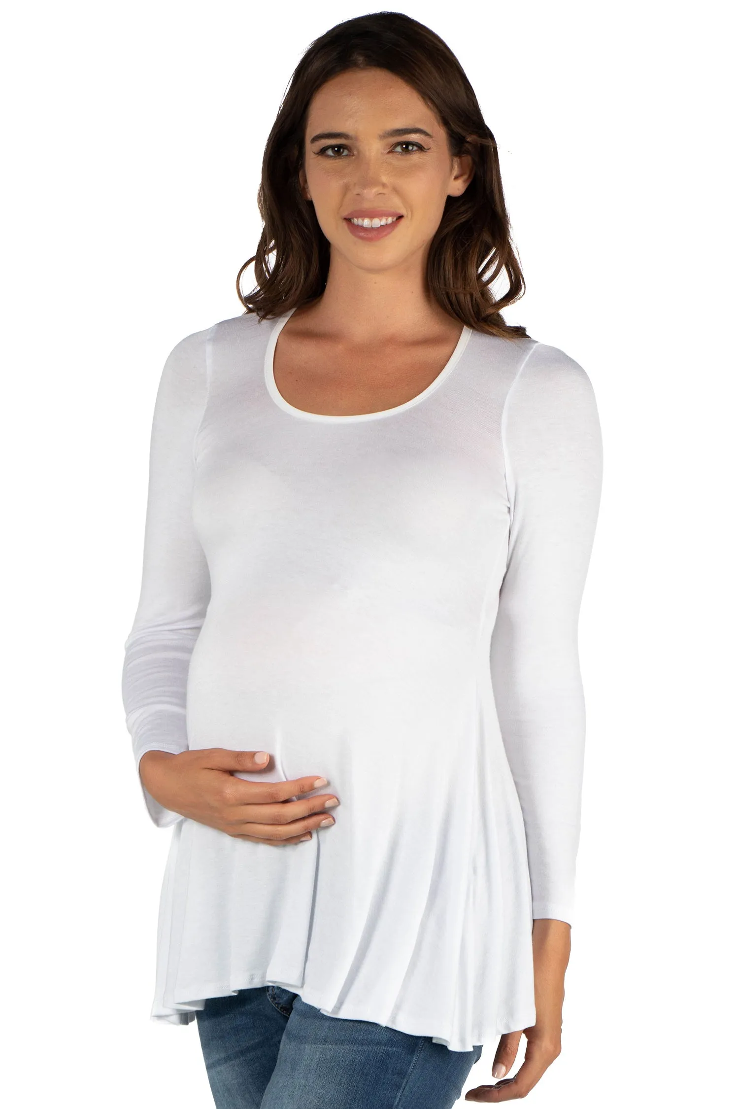 Long Sleeve Solid Color Swing Style Flared Maternity Tunic Top
