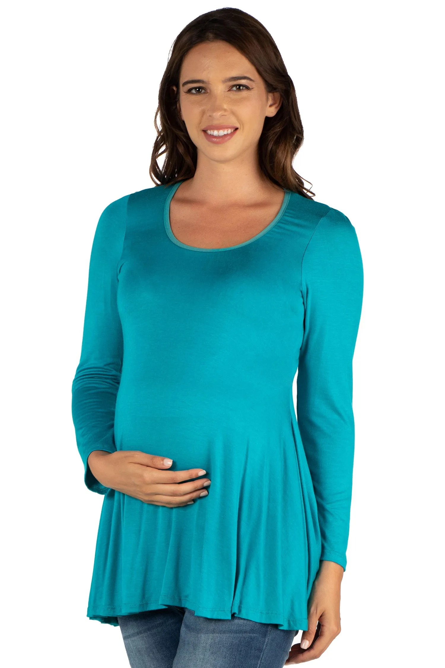 Long Sleeve Solid Color Swing Style Flared Maternity Tunic Top