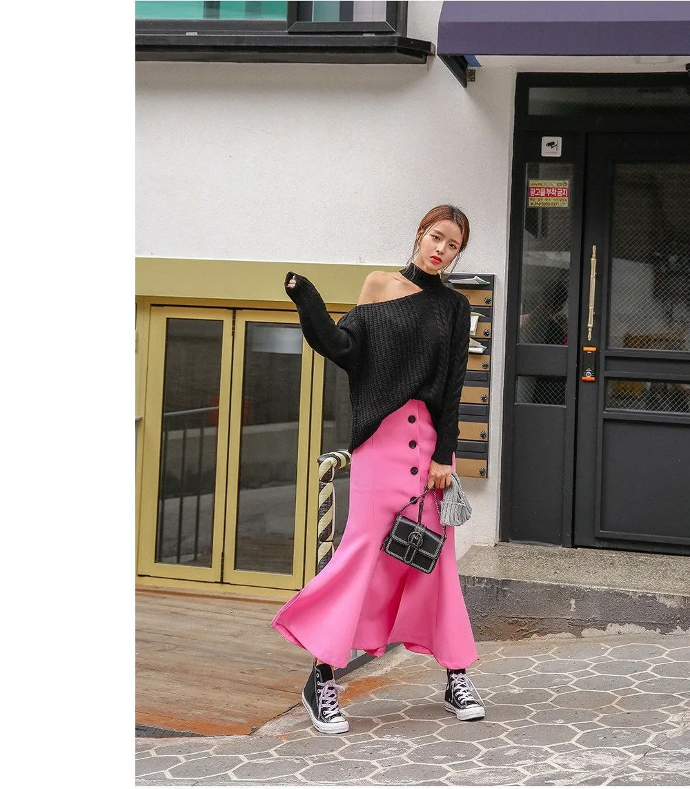 Loose Knitted One-Shoulder Sweater