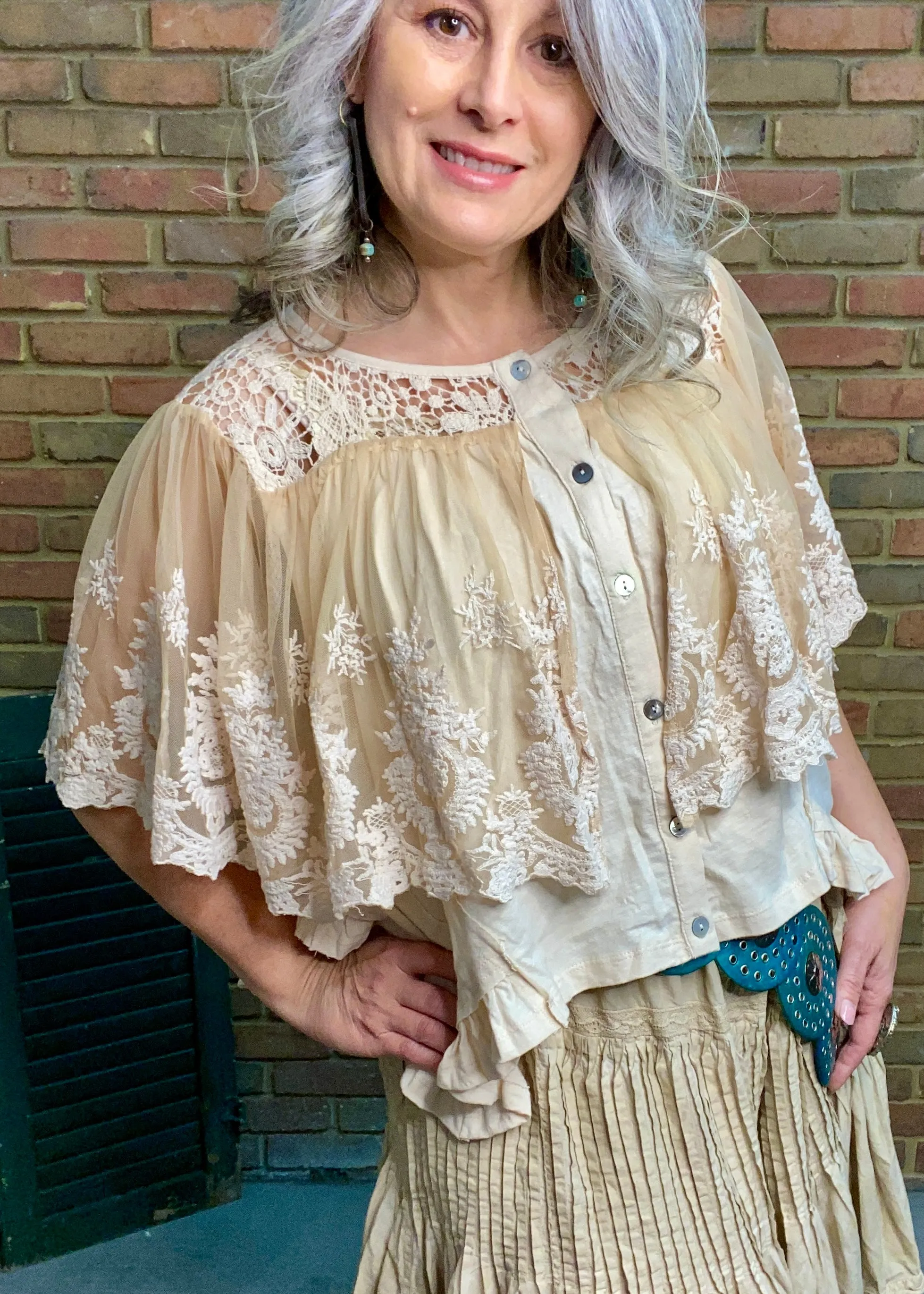 Lucy Lace Overlay Top  ECRU  #900
