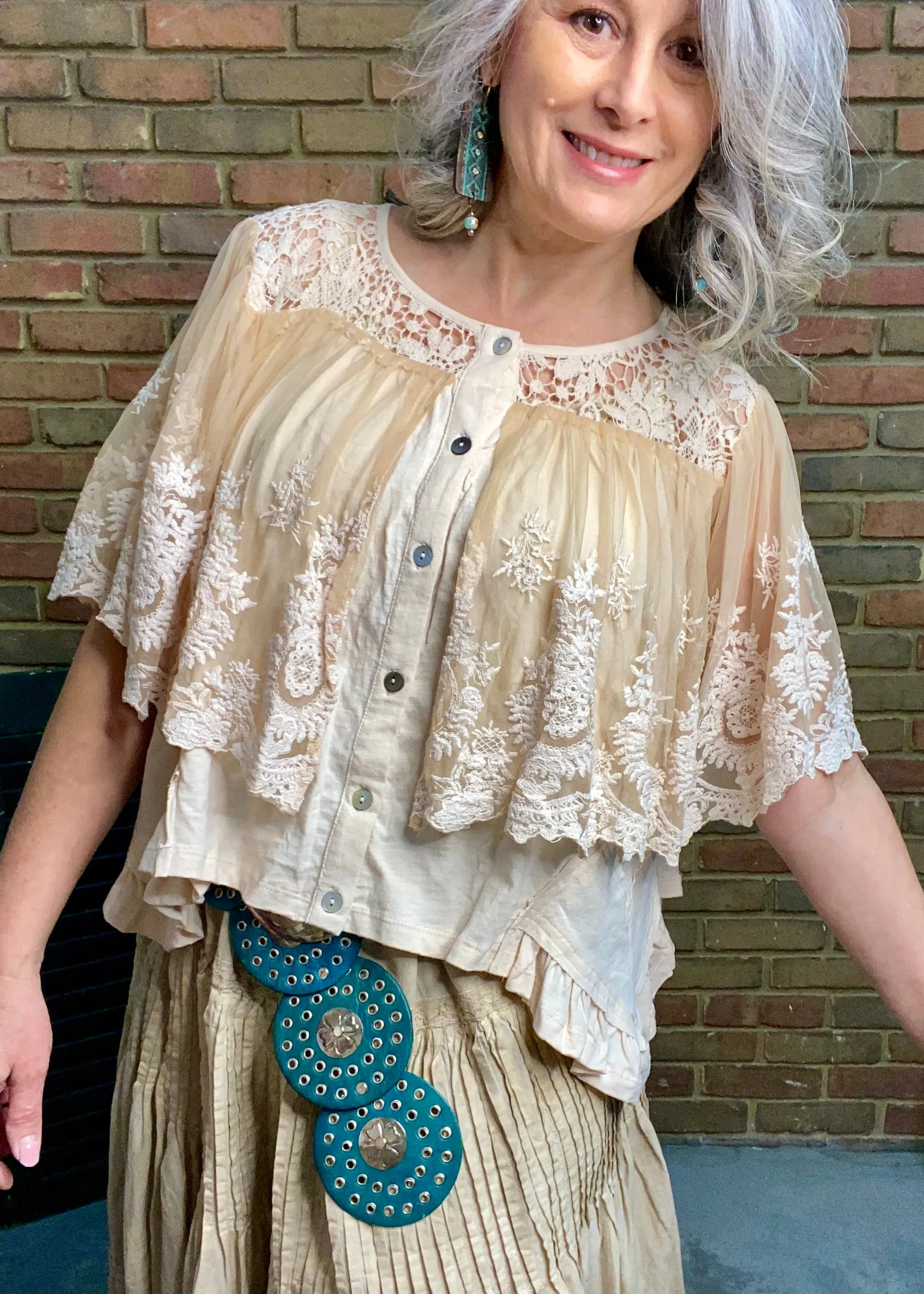 Lucy Lace Overlay Top  ECRU  #900