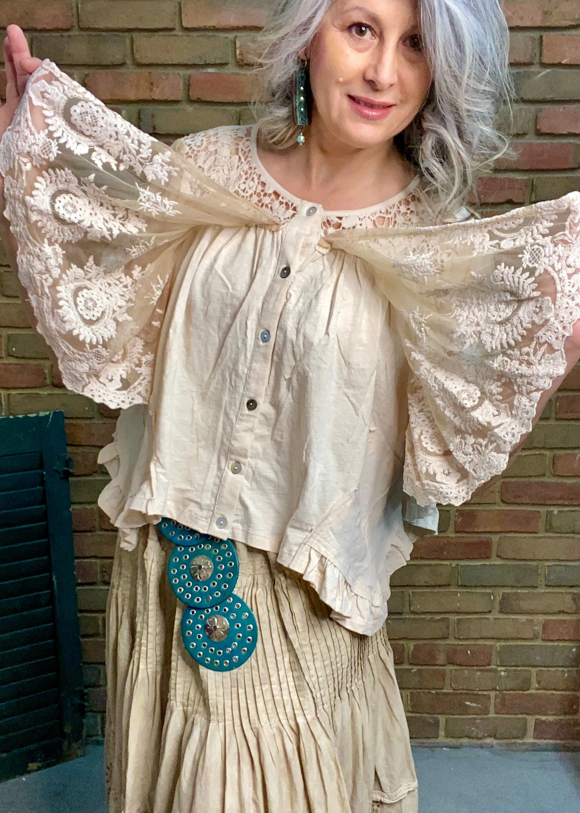 Lucy Lace Overlay Top  ECRU  #900
