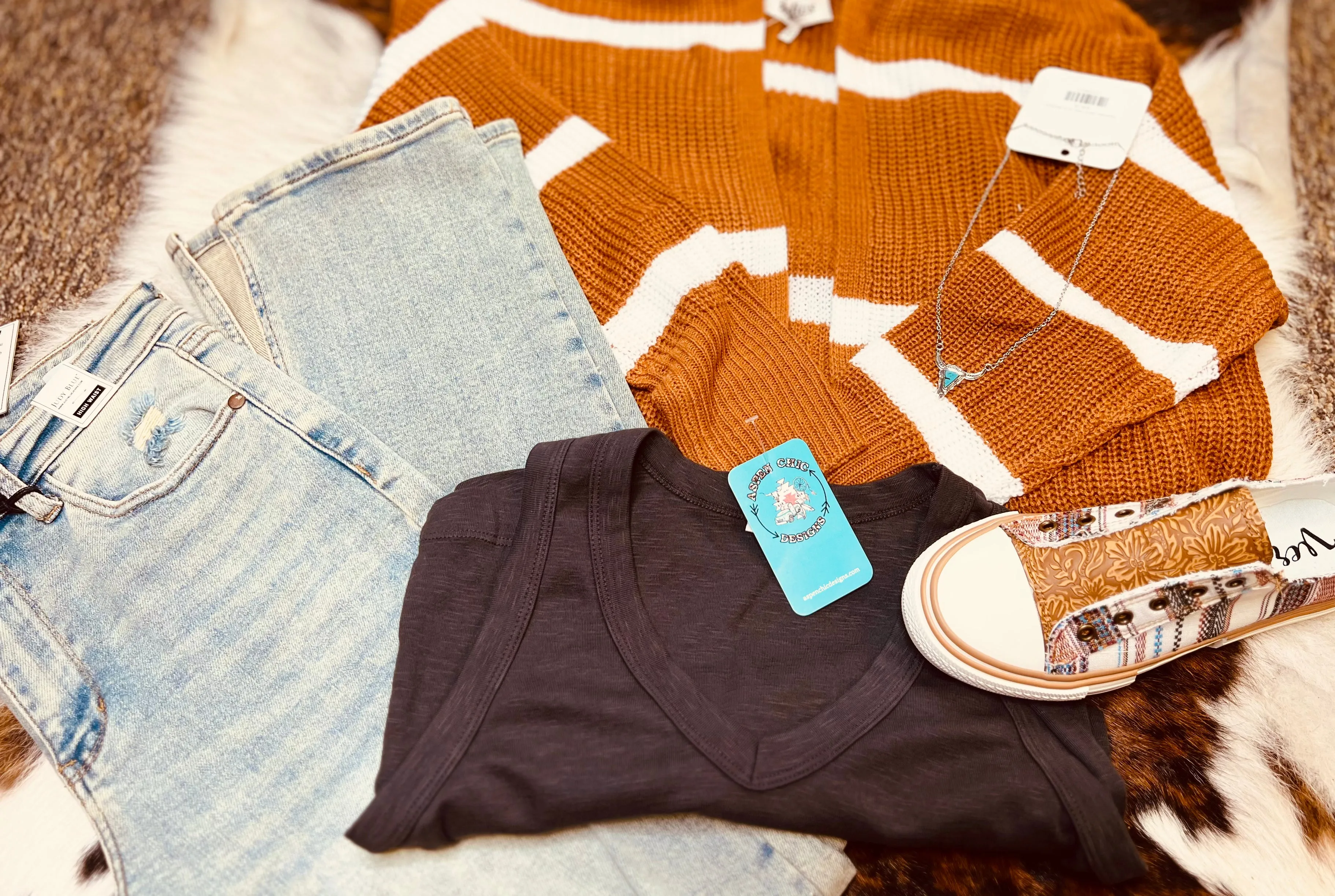 Lydia Wide Striped Rust/White Cardigan