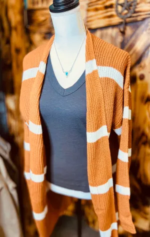 Lydia Wide Striped Rust/White Cardigan