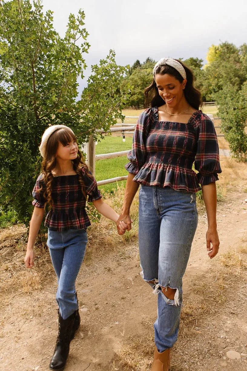 Madeline Top in Navy Plaid - FINAL SALE