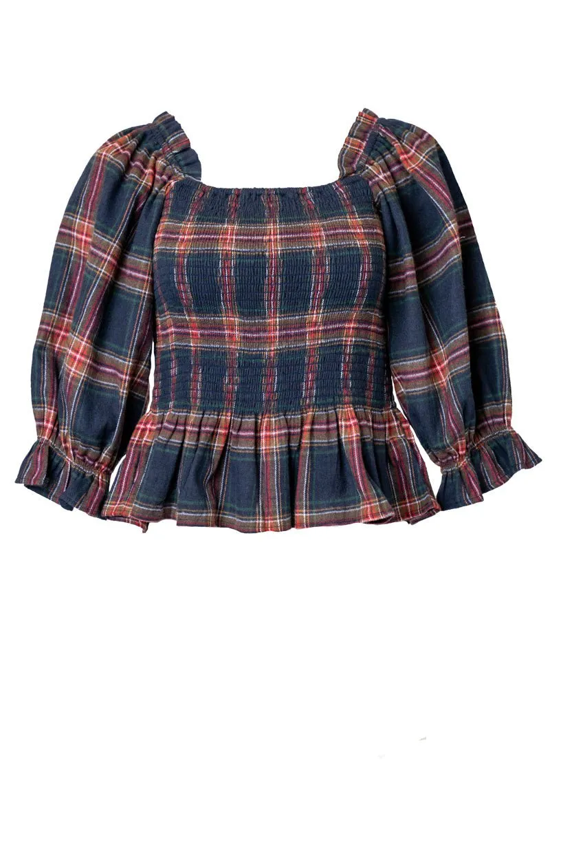 Madeline Top in Navy Plaid - FINAL SALE