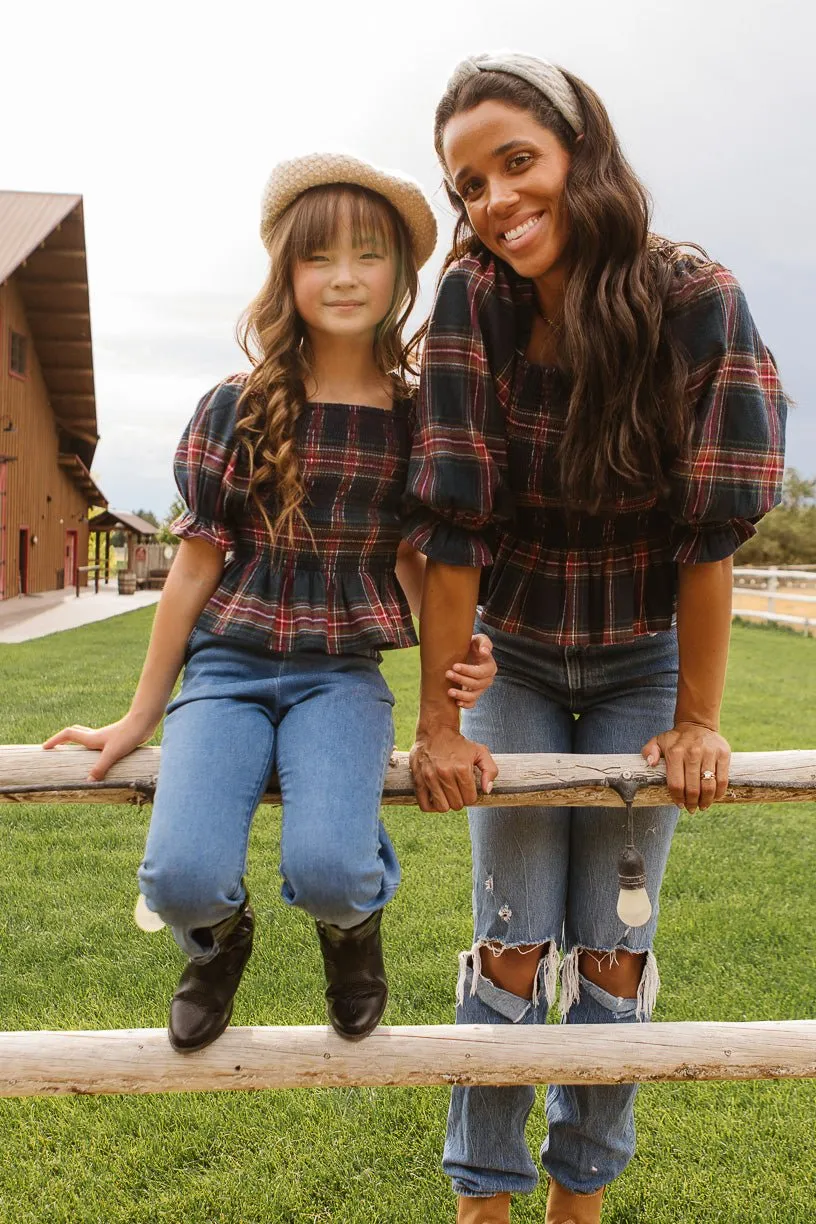 Madeline Top in Navy Plaid - FINAL SALE