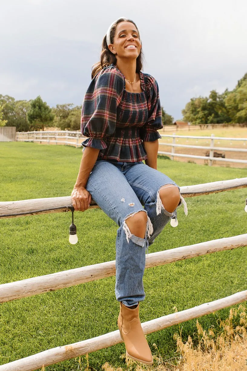 Madeline Top in Navy Plaid - FINAL SALE