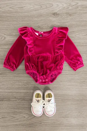 Magenta Velvet Ruffle Onesie