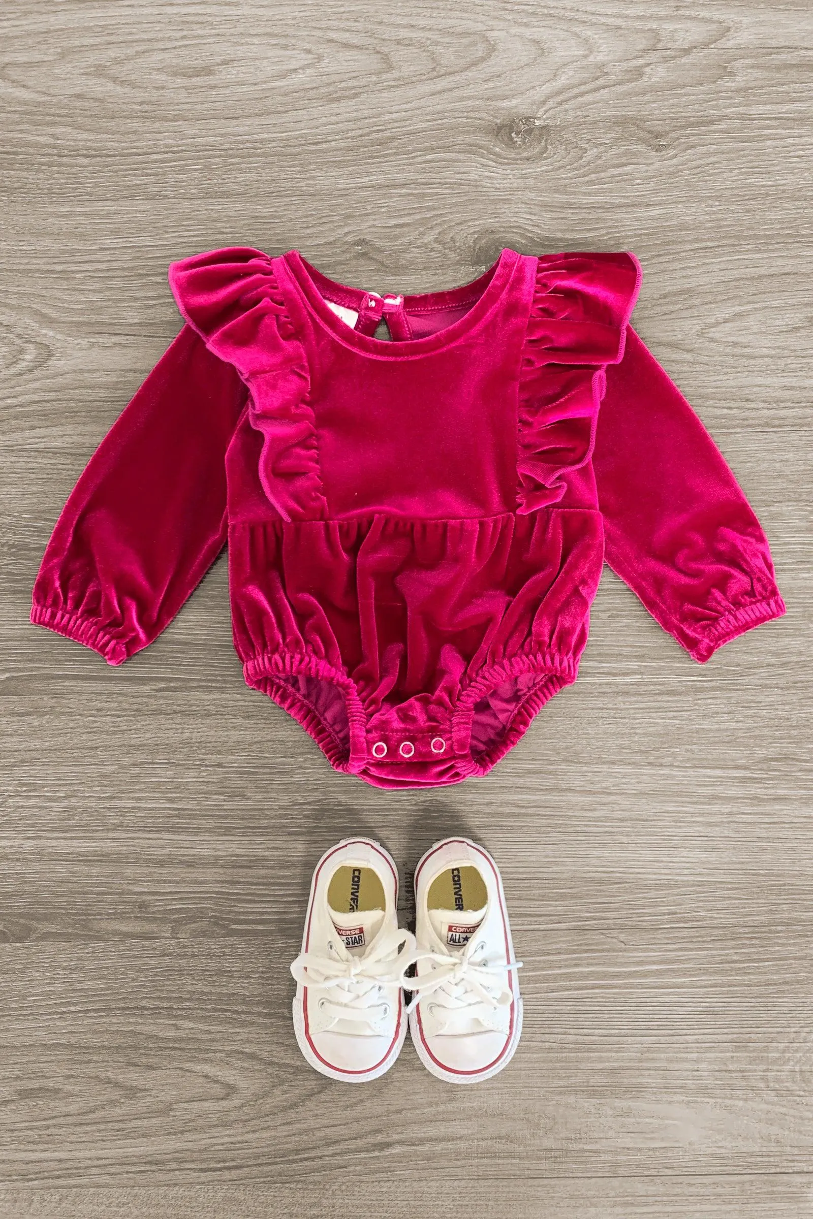 Magenta Velvet Ruffle Onesie