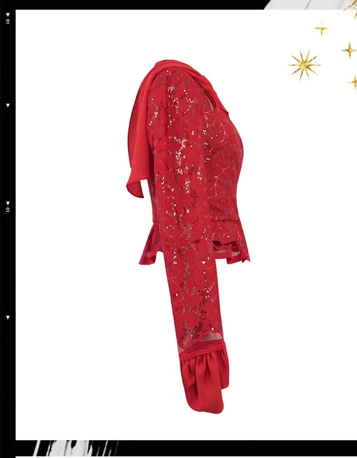 Magic Q gorgeous luxury red lace cutout autumn jacket- Imo