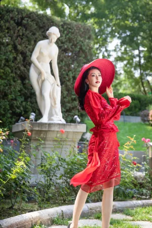 Magic Q gorgeous luxury red lace cutout autumn jacket- Imo