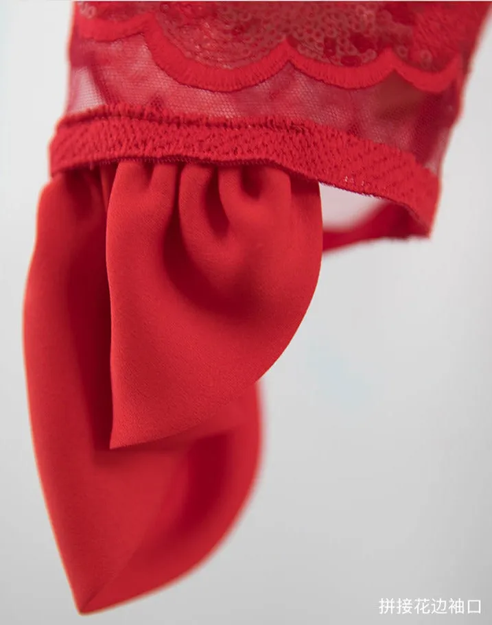 Magic Q gorgeous luxury red lace cutout autumn jacket- Imo