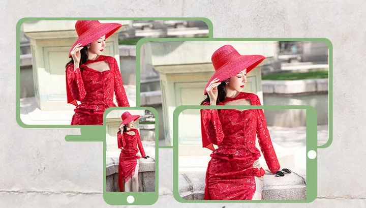 Magic Q gorgeous luxury red lace cutout autumn jacket- Imo