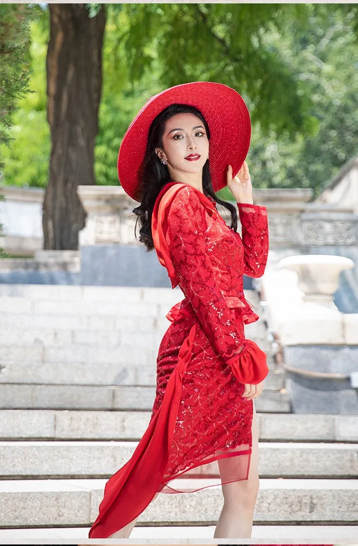 Magic Q gorgeous luxury red lace cutout autumn jacket- Imo