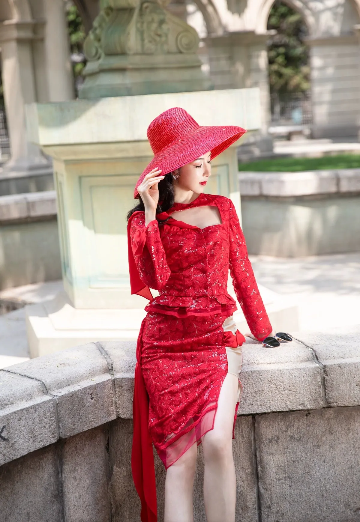 Magic Q gorgeous luxury red lace cutout autumn jacket- Imo