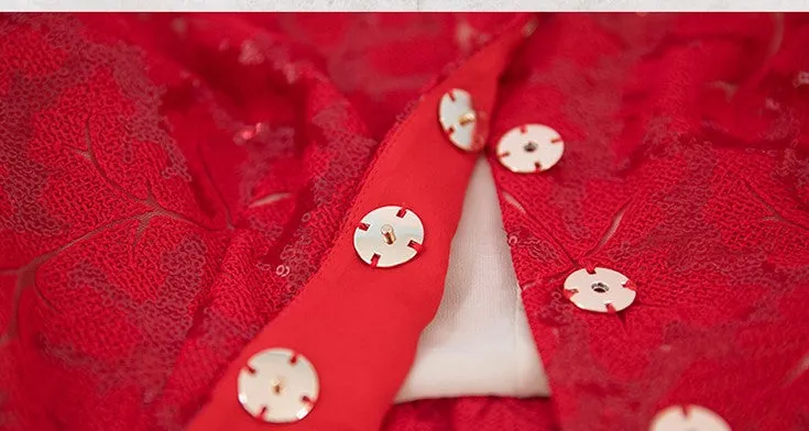 Magic Q gorgeous luxury red lace cutout autumn jacket- Imo