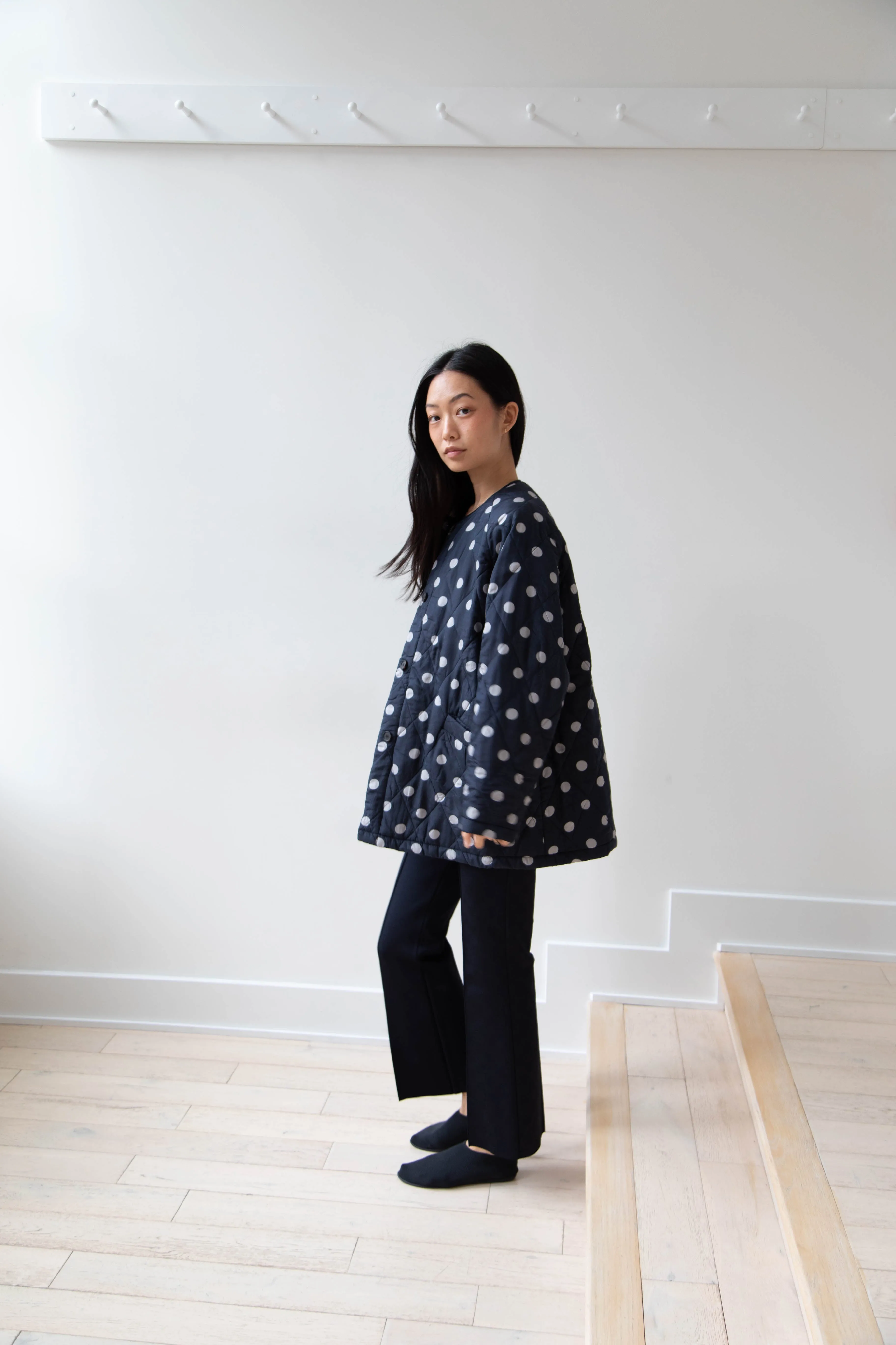 Maison de Soil | Quilted Dot Coat in Navy