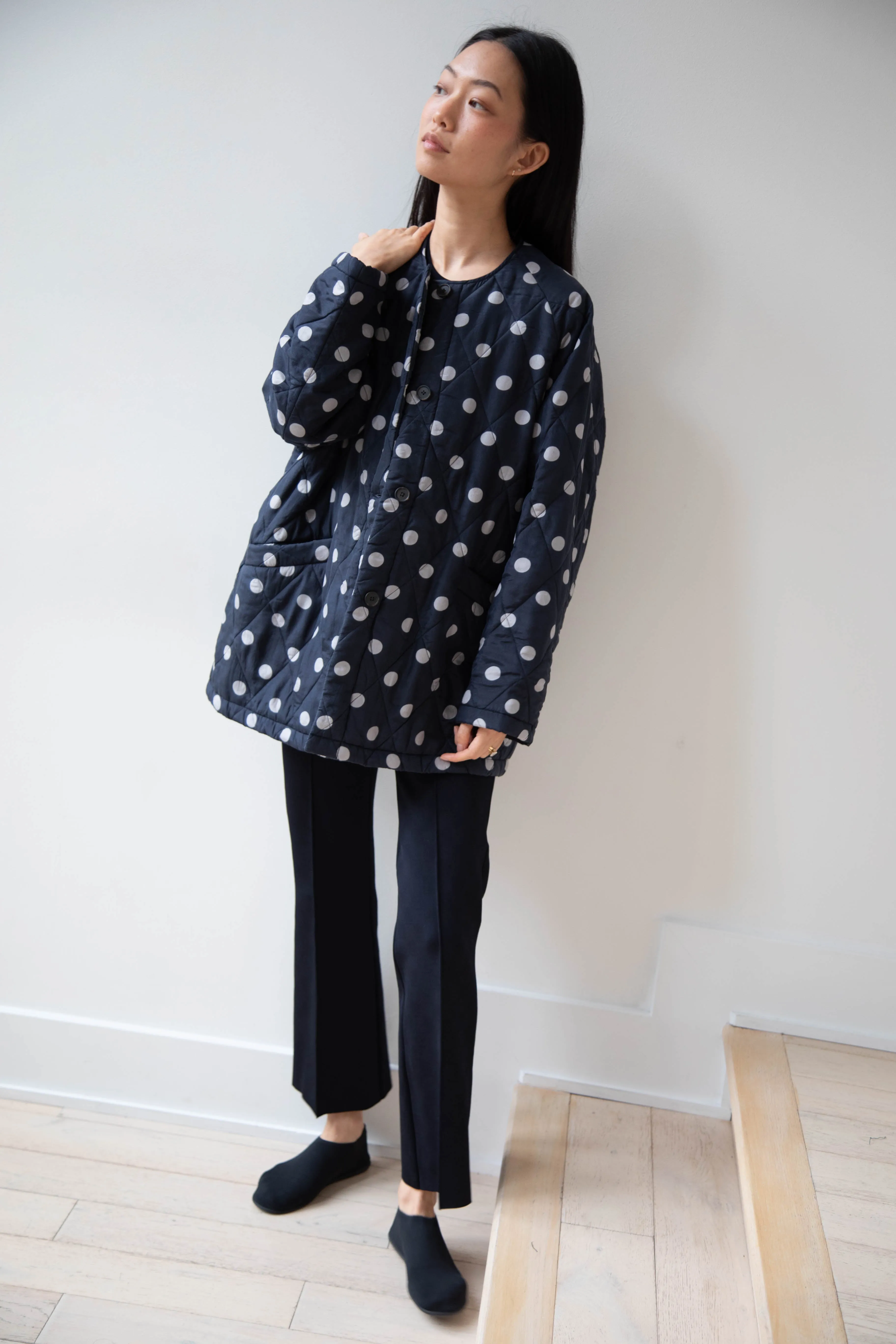 Maison de Soil | Quilted Dot Coat in Navy